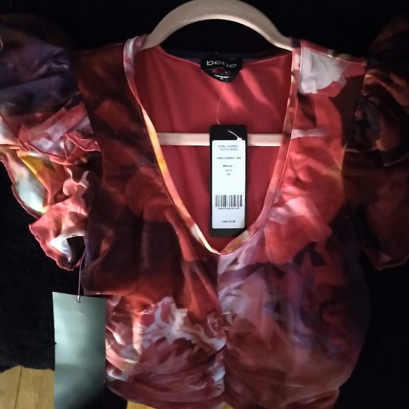 BEBE Everly Shirred Ruffle dress - Picture 3 of 6